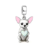 Chihuahua Dog with Heart Stone Dangle Charm