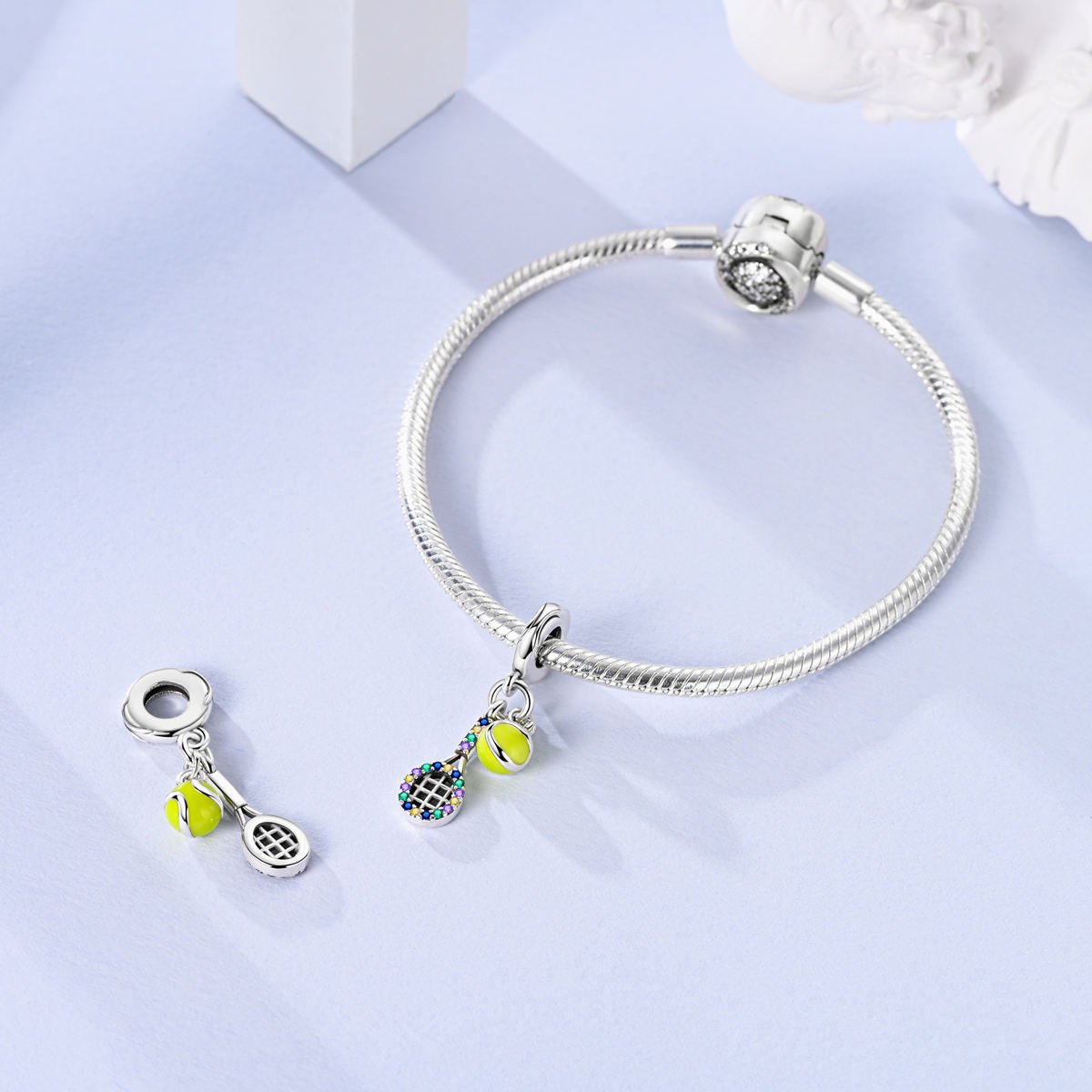 Colorful Tennis Racket & Ball Dangle Charm