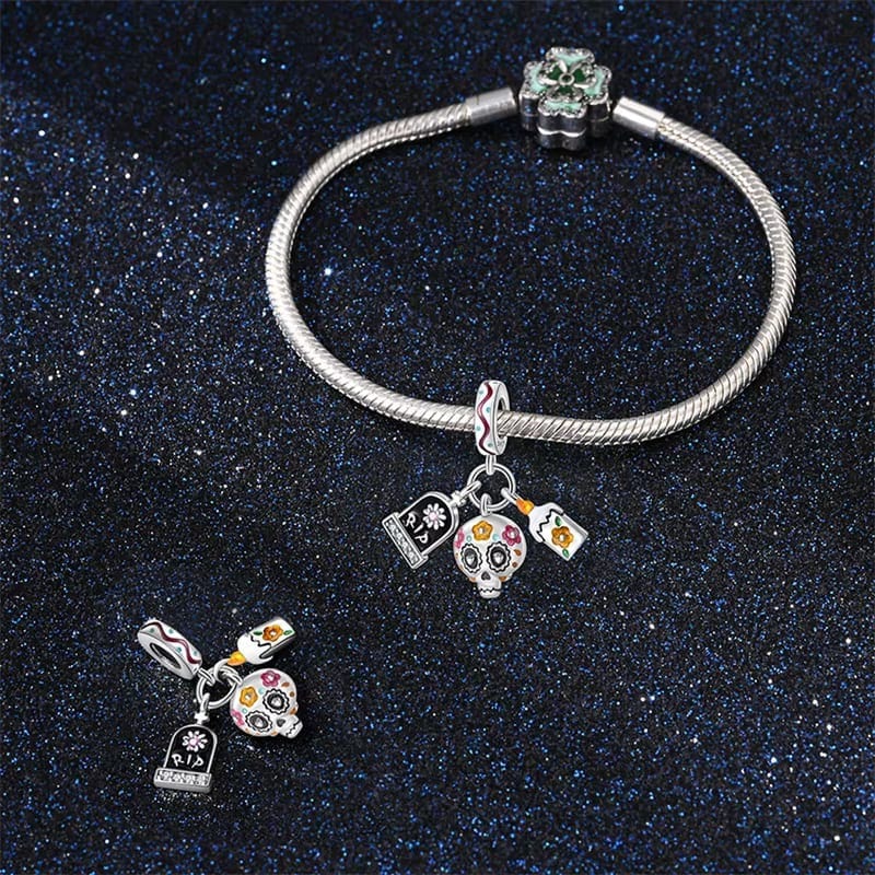 Día de los Muertos Charm, Skull, Candle, and RIP Gravestone