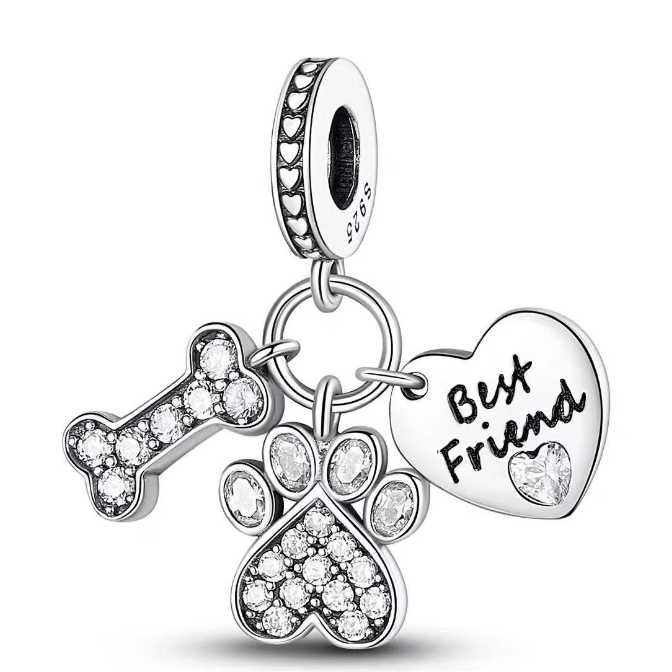 Dog Best Friend Paw and Bone Dangle Charm