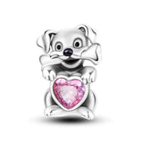 Dog Holding Pink Heart Charm