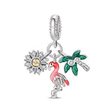 Flamingo, Palm Tree & Sunflower Triple Dangle Charm