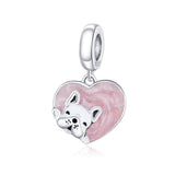 French Bulldog Love Pink Heart Dangle Charm