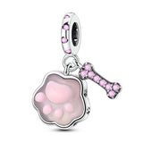 Glow in the Dark Luminous Pink Paw & Bone Dangle Charm