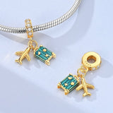 Golden Adventure Suitcase & Airplane Dangle Charm