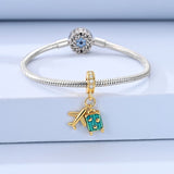Golden Adventure Suitcase & Airplane Dangle Charm