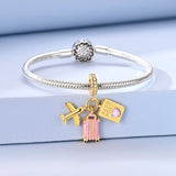 Golden Airplane, Pink Suitcase & Passport Travel Dangle Charm