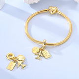 Golden Globe, Airplane & Postcard Triple Dangle Charm