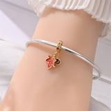 Golden Maple Leaf & Red Crystal Dangle Charm
