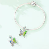 Green Butterfly & Multicolor Flower Dangle Charm