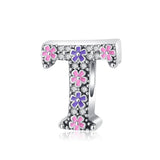 Pink & Purple Flower Letter A~Z Alphabet Charm