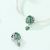 Monstera Leaf & Green Crystal Dangle Charm