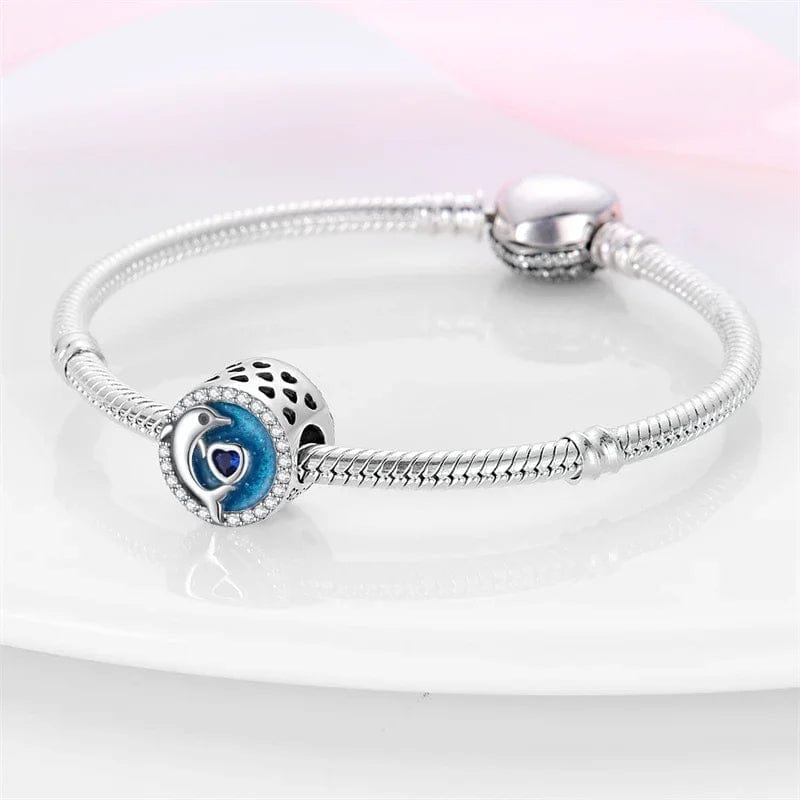 Ocean Dolphin and Heart Circle Charm