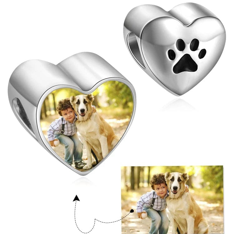 Personalized Pet Paw Print Heart Photo Charm