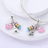 Pink Coffee Macaron Paris Eiffel Tower Triple Dangle Charm