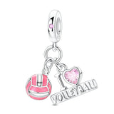 Pink Volleyball & “I Love Volleyball” Dangle Charm