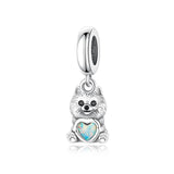 Pomeranian Dog with Heart Stone Dangle Charm