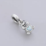 Pomeranian Dog with Heart Stone Dangle Charm