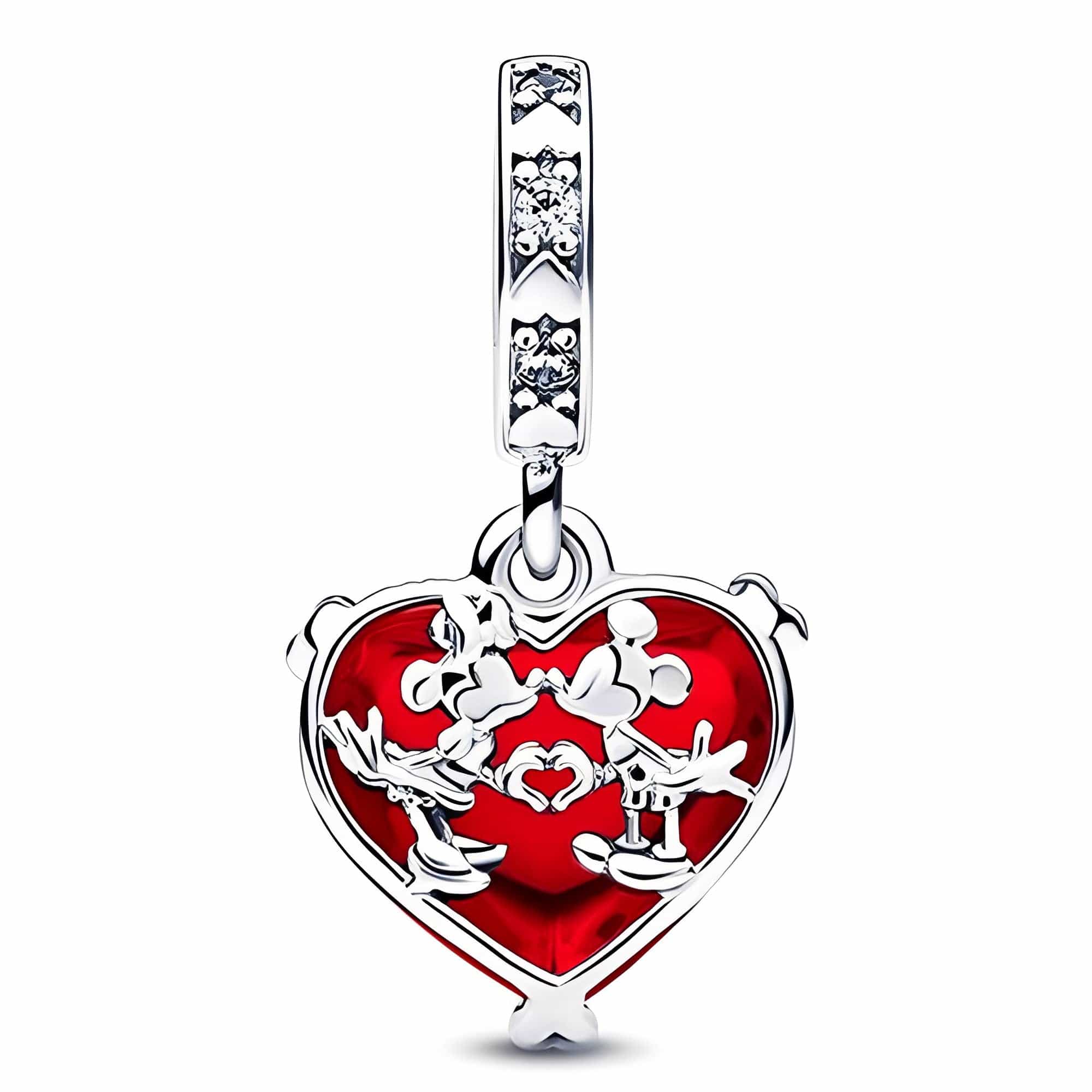 Disney Mickey and Minnie Mouse Kiss Murano Dangle Charm