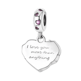 Pink Rose Heart Dangle Charm
