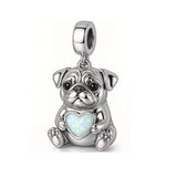 Pug Dog with Heart Stone Dangle Charm