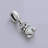 Pug Dog with Heart Stone Dangle Charm