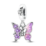 Purple Butterfly & Floral Dangle Charm