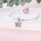 Purple Butterfly & Floral Dangle Charm