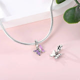 Purple Butterfly & Floral Dangle Charm