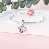 Rotating Cherry Blossom Heart Dangle Charm