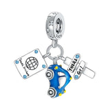 Travel Brochure Car and Stop Sign Triple Dangle Charm