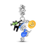 Witch on Broomstick, Luminous Cat & Pumpkin Triple Dangle Charm
